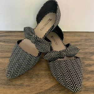 Herringbone d’orsay pointed toe flats with bow detail 7.5